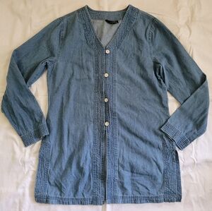 Cami Cotton Blue Chambray Tunic Top M 8 Abalone Shell Buttons Denim Jean